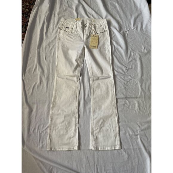 L.A. Idol USA White Bootcut Jeans W/ Embellished Pockets Size 13 - Picture 7 of 10